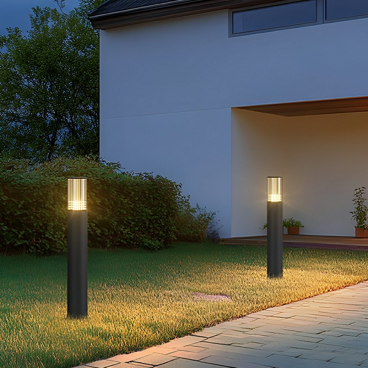 Modern Ribbed Bollard Light, IP65, 40 to 80 cm