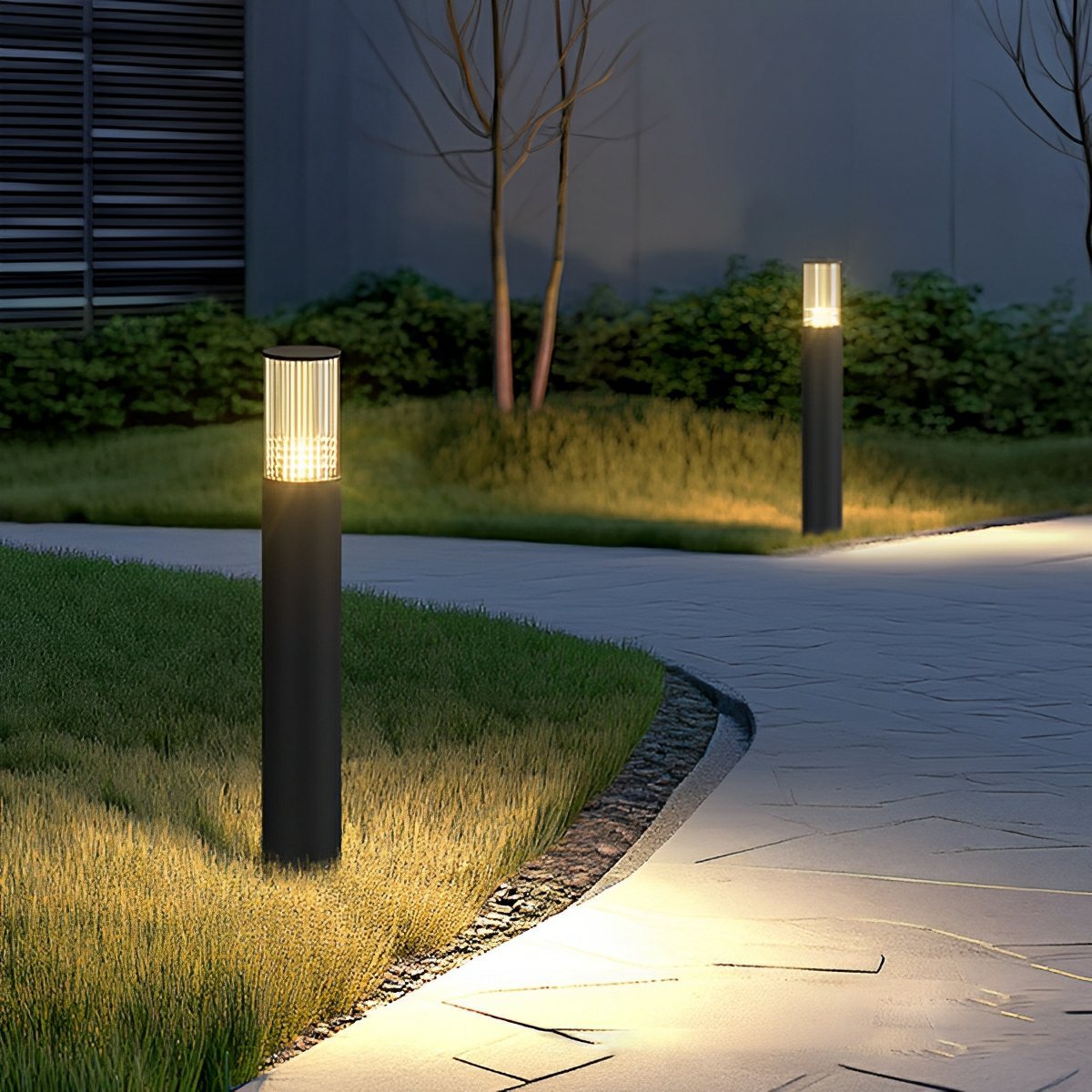 Modern Ribbed Bollard Light, IP65, 40 to 80 cm