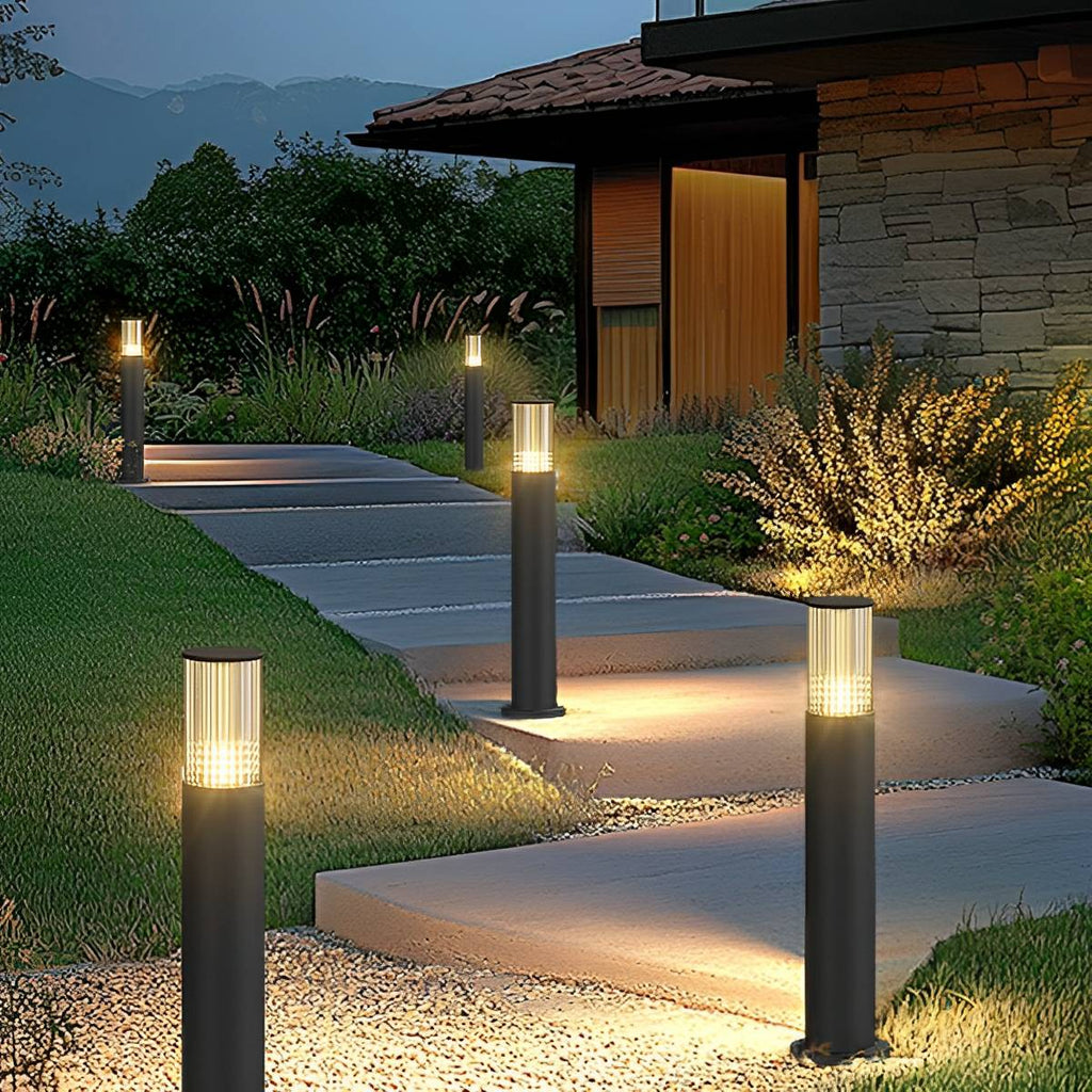 Modern Ribbed Bollard Light, IP65, 40 to 80 cm