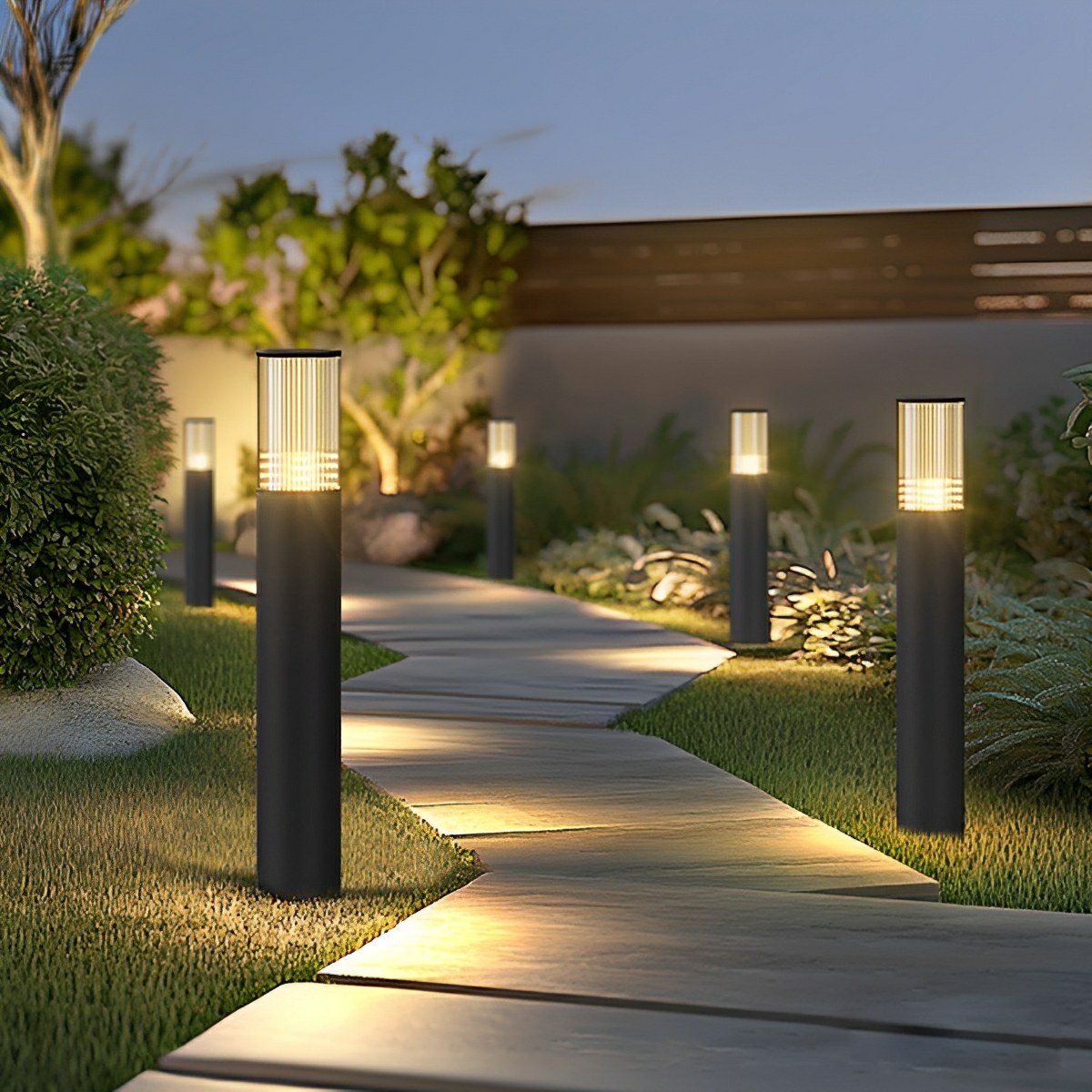 Modern Ribbed Bollard Light, IP65, 40 to 80 cm