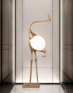 Art Deco Crane Floor Lamp with Frosted Glass Globe