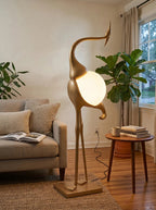 Art Deco Crane Floor Lamp with Frosted Glass Globe