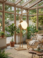 Art Deco Crane Floor Lamp with Frosted Glass Globe