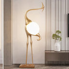 Art Deco Crane Floor Lamp with Frosted Glass Globe