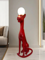 Art Deco Panther Floor Lamp with Opal Glass Globe Shade