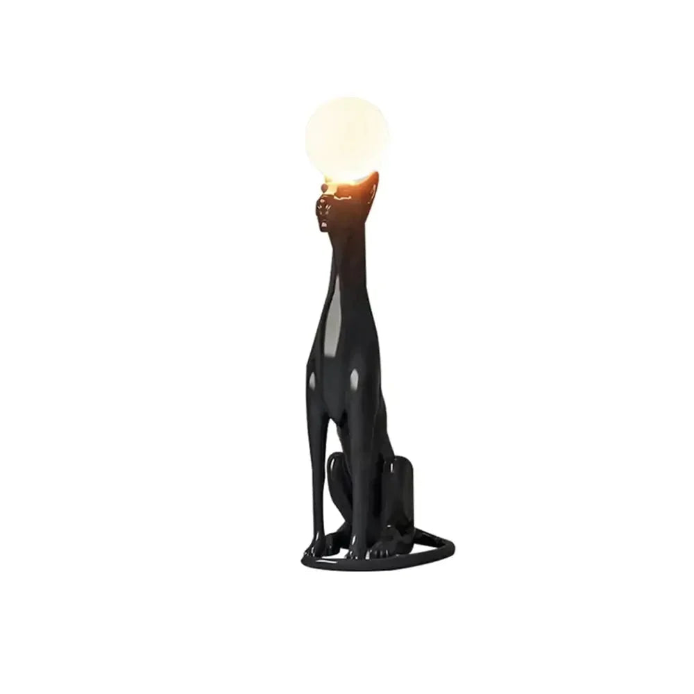 Art Deco Panther Floor Lamp with Opal Glass Globe Shade