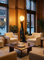 Art Deco Panther Floor Lamp with Opal Glass Globe Shade
