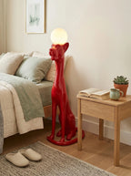 Art Deco Panther Floor Lamp with Opal Glass Globe Shade