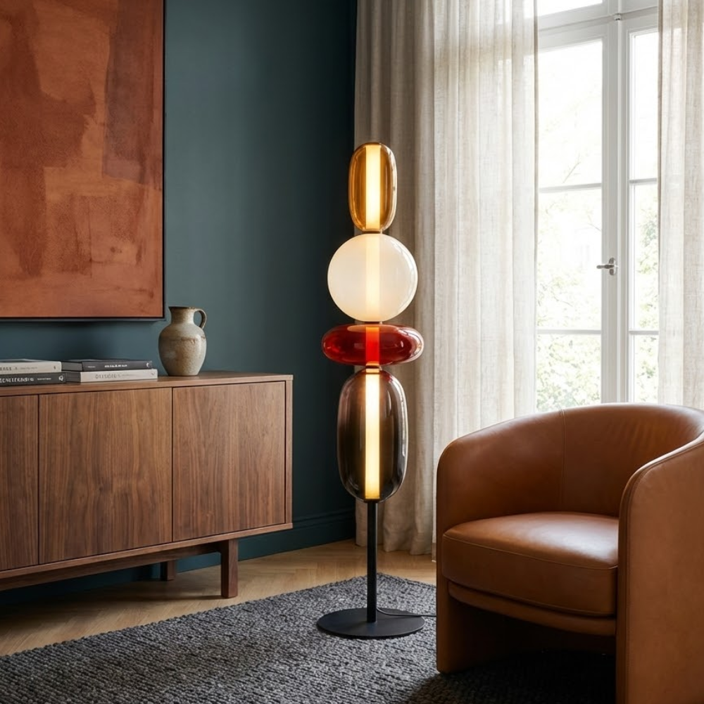 Art Deco Pebble Glass LED Floor Lamp, 130 or 160 cm