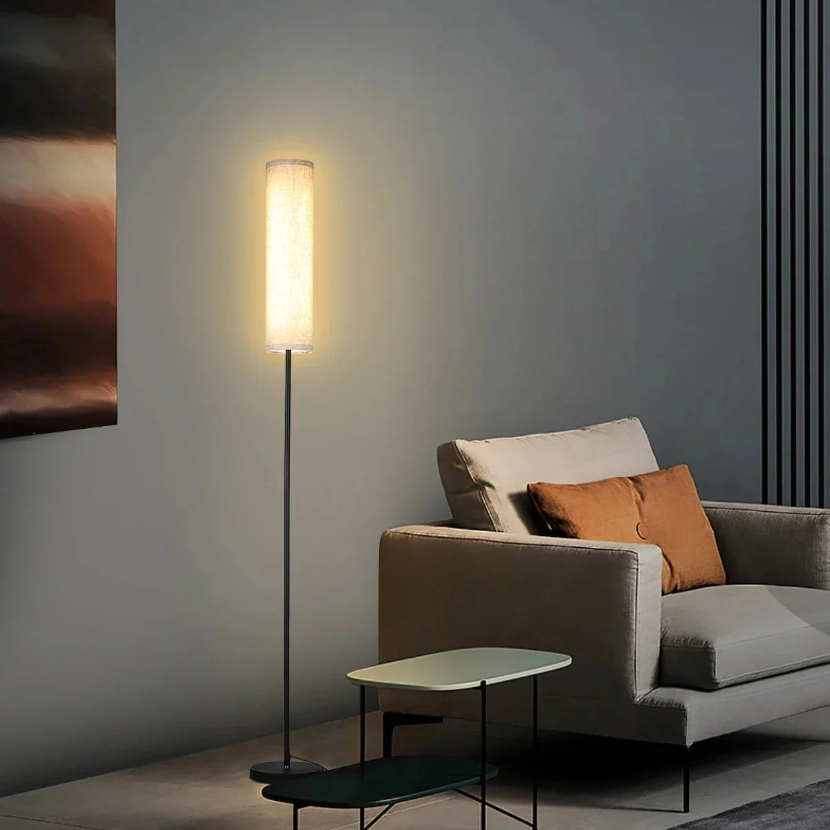 Scandi Floor Lamp with Drum Shade, Remote and Dimmer