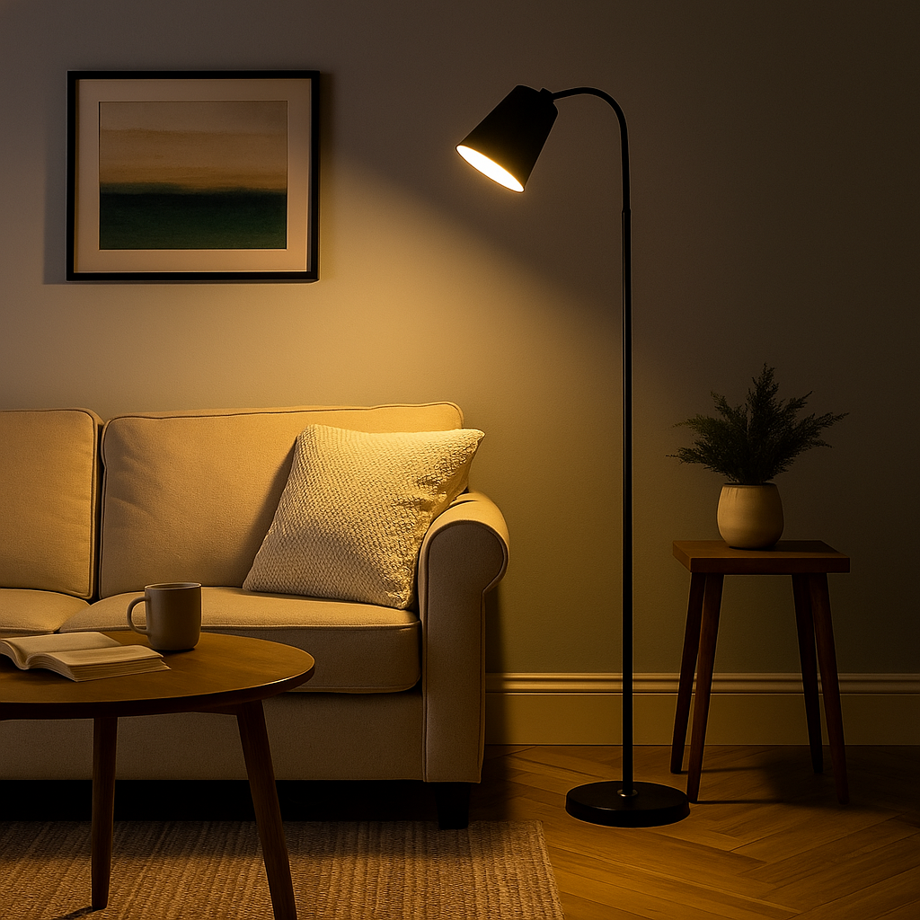 Scandi Floor Lamp with Flexible Gooseneck and Round Base