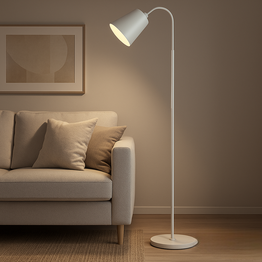 Scandi Floor Lamp with Flexible Gooseneck and Round Base