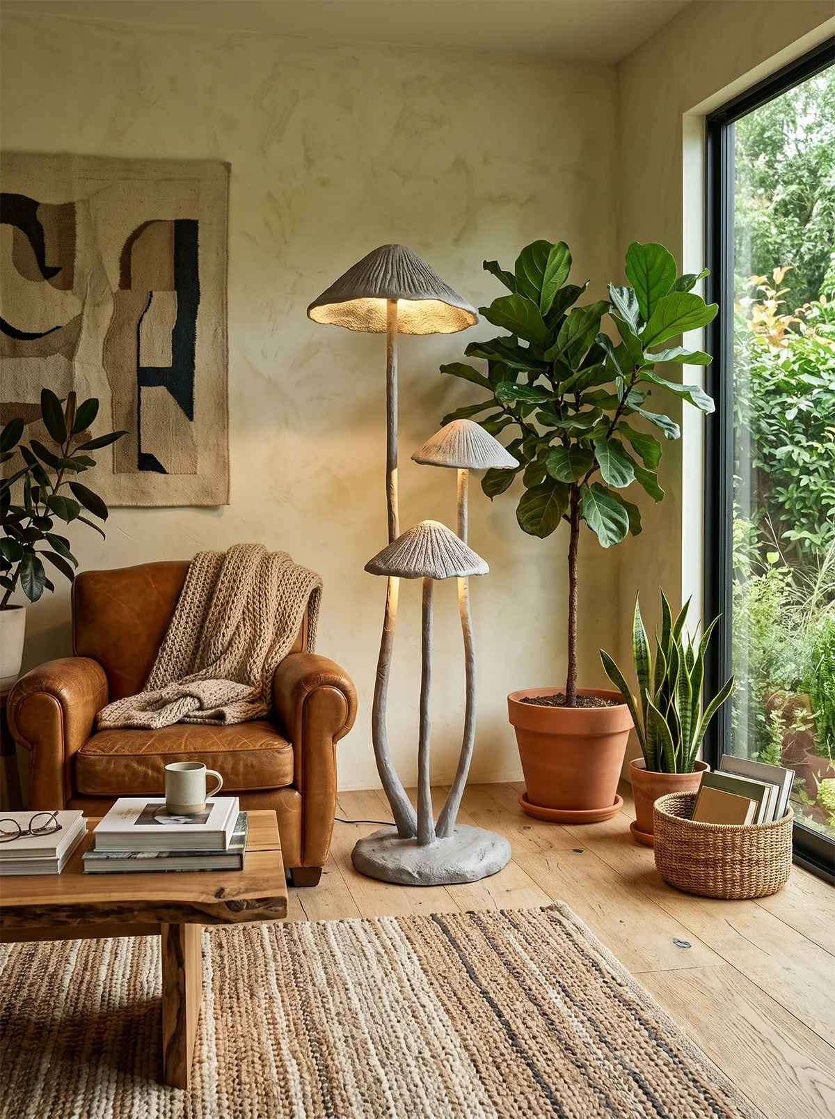 Sculptural Mushroom Floor Lamp with Three LED Shades