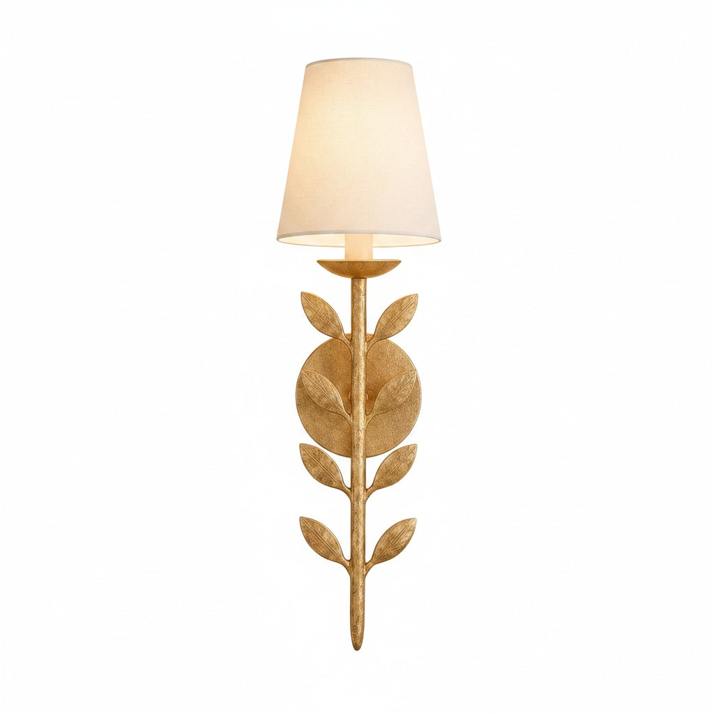Boho Leaf Wall Light with Cream Fabric Shade, Four Finishes