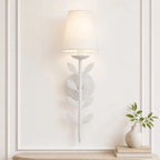 Boho Leaf Wall Light with Cream Fabric Shade, Four Finishes