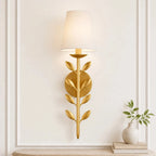 Boho Leaf Wall Light with Cream Fabric Shade, Four Finishes
