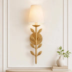 Boho Leaf Wall Light with Cream Fabric Shade, Four Finishes