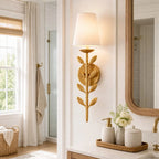 Boho Leaf Wall Light with Cream Fabric Shade, Four Finishes