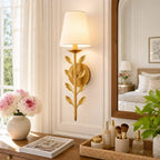 Boho Leaf Wall Light with Cream Fabric Shade, Four Finishes