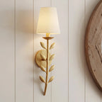 Boho Leaf Wall Light with Cream Fabric Shade, Four Finishes