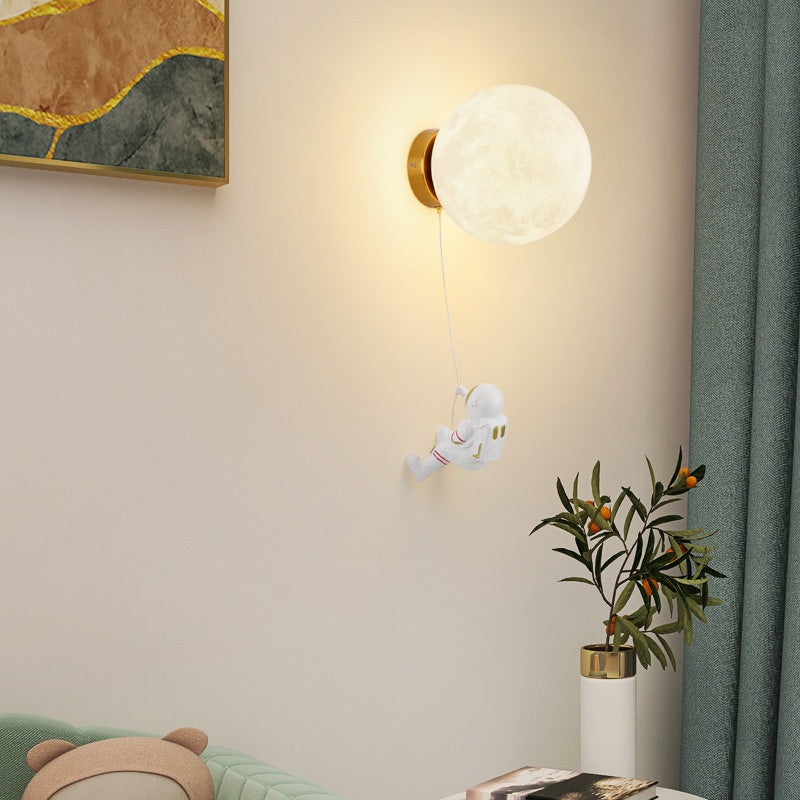 Moon and Astronaut Wall Light for Kids Rooms, G9