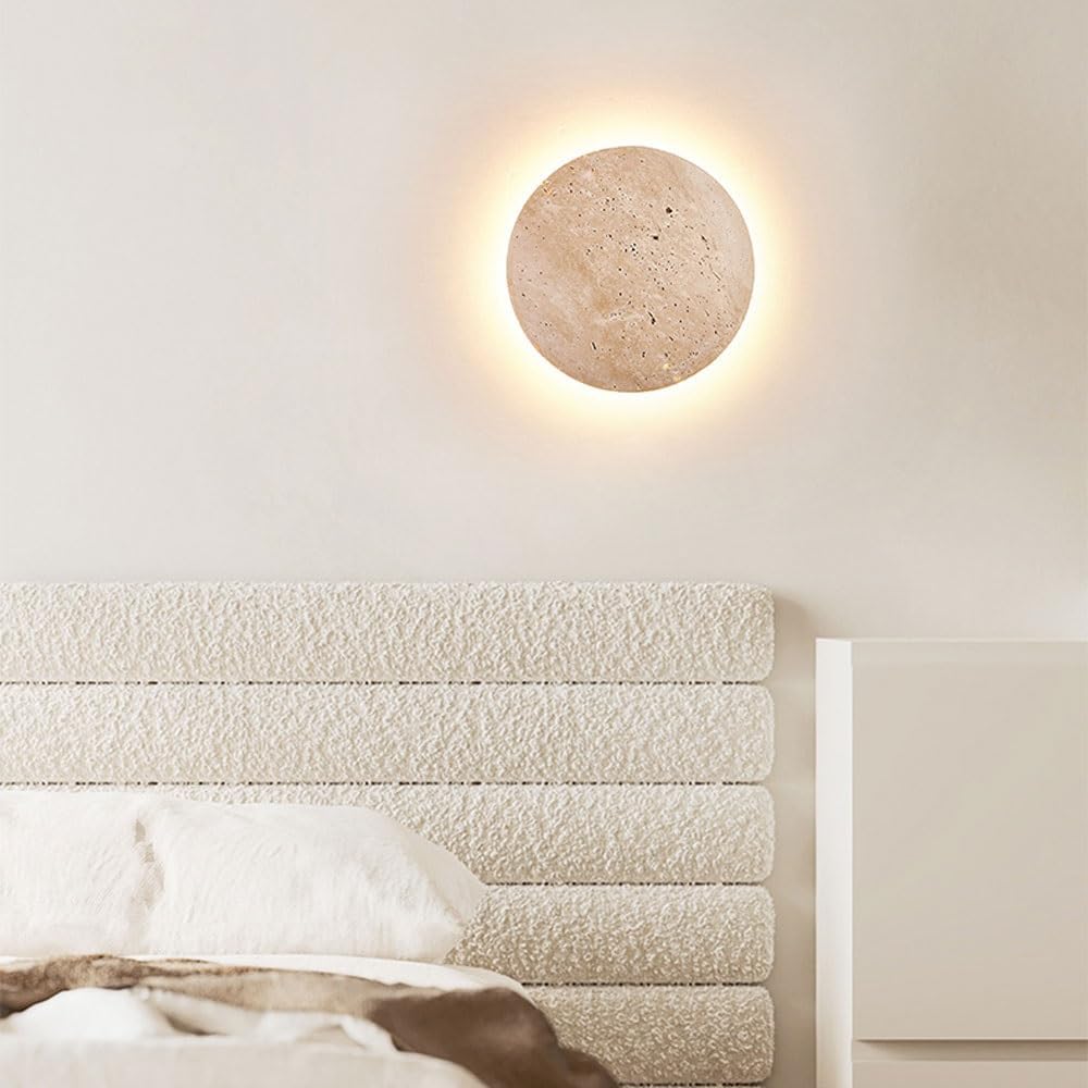 Travertine Wall Light with Halo Glow, 25 or 30 cm