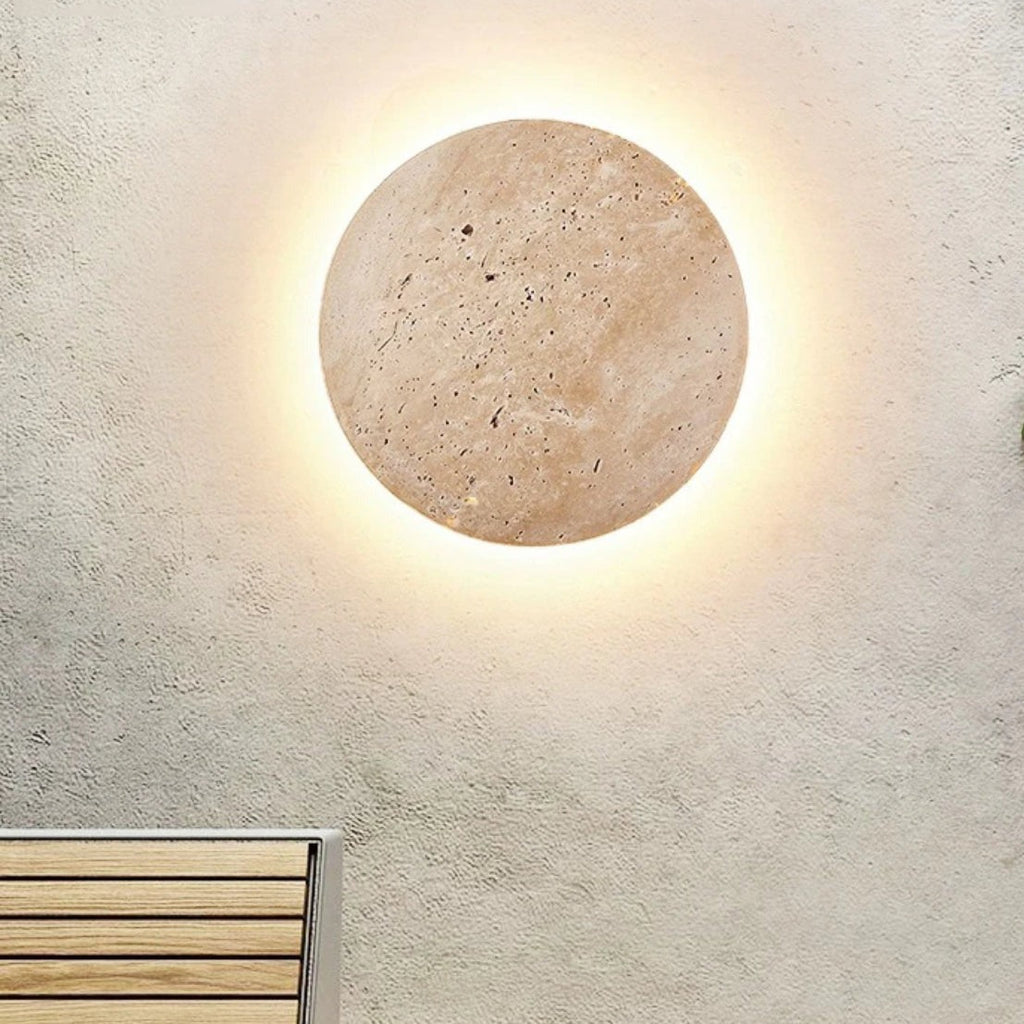 Travertine Wall Light with Halo Glow, 25 or 30 cm