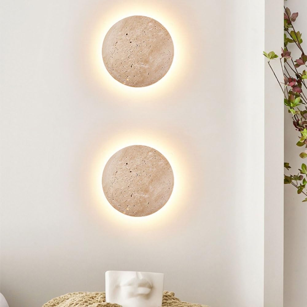 Travertine Wall Light with Halo Glow, 25 or 30 cm
