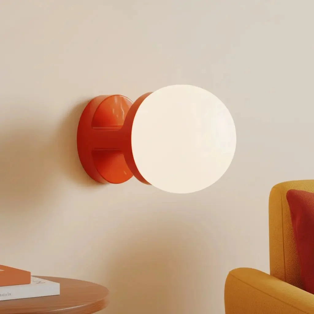 Modern Glass Globe Wall Light with Ceramic Base in 5 Colours