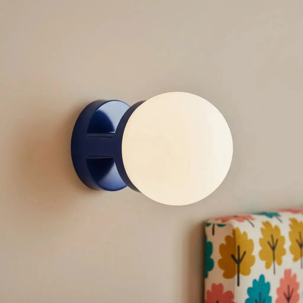 Modern Glass Globe Wall Light with Ceramic Base in 5 Colours