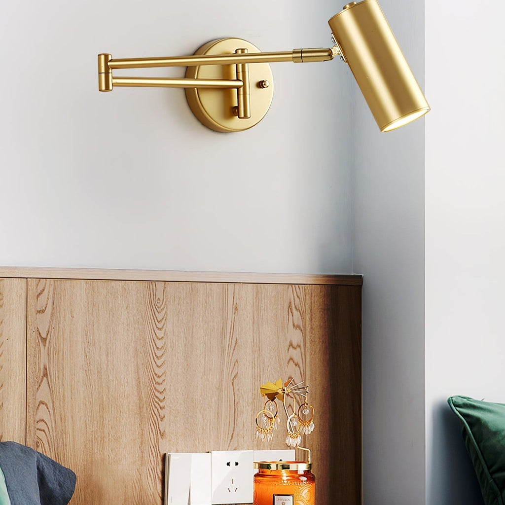 Adjustable Arm Wall Light with Swivel Head in Black or Gold