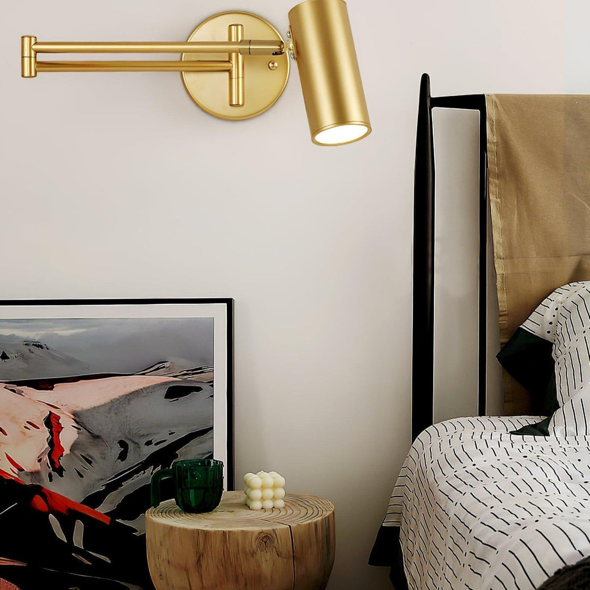 Adjustable Arm Wall Light with Swivel Head in Black or Gold