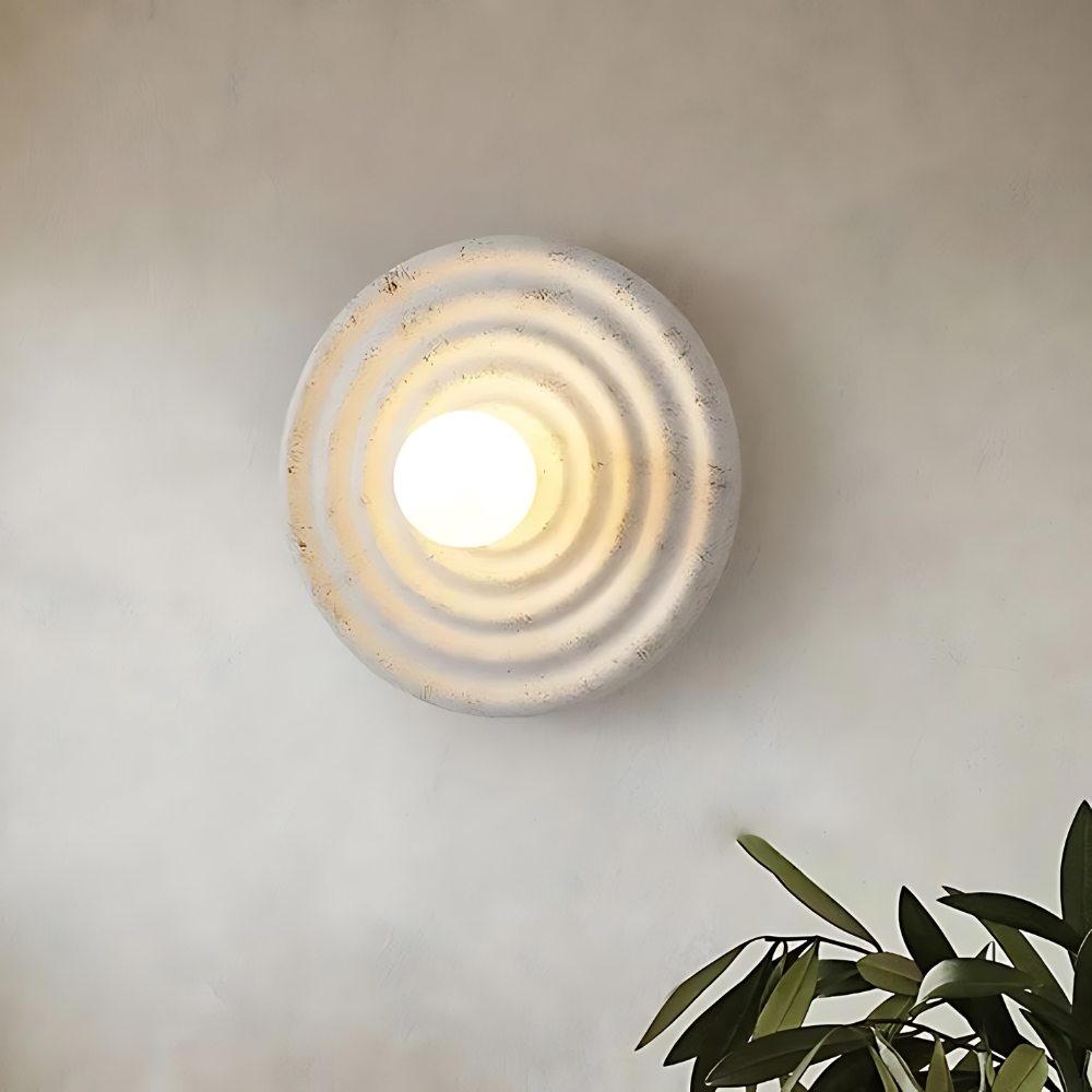Wabi-Sabi Round Wall Light with Textured Ridged Shade