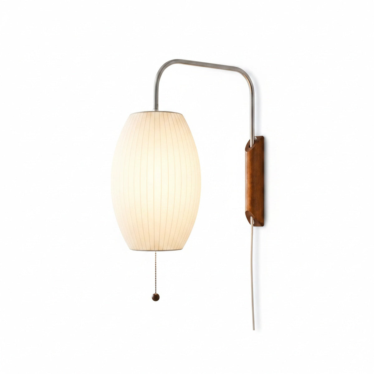 Retro Ribbed Bubble Wall Light with Walnut Wood Base, Swing Arm