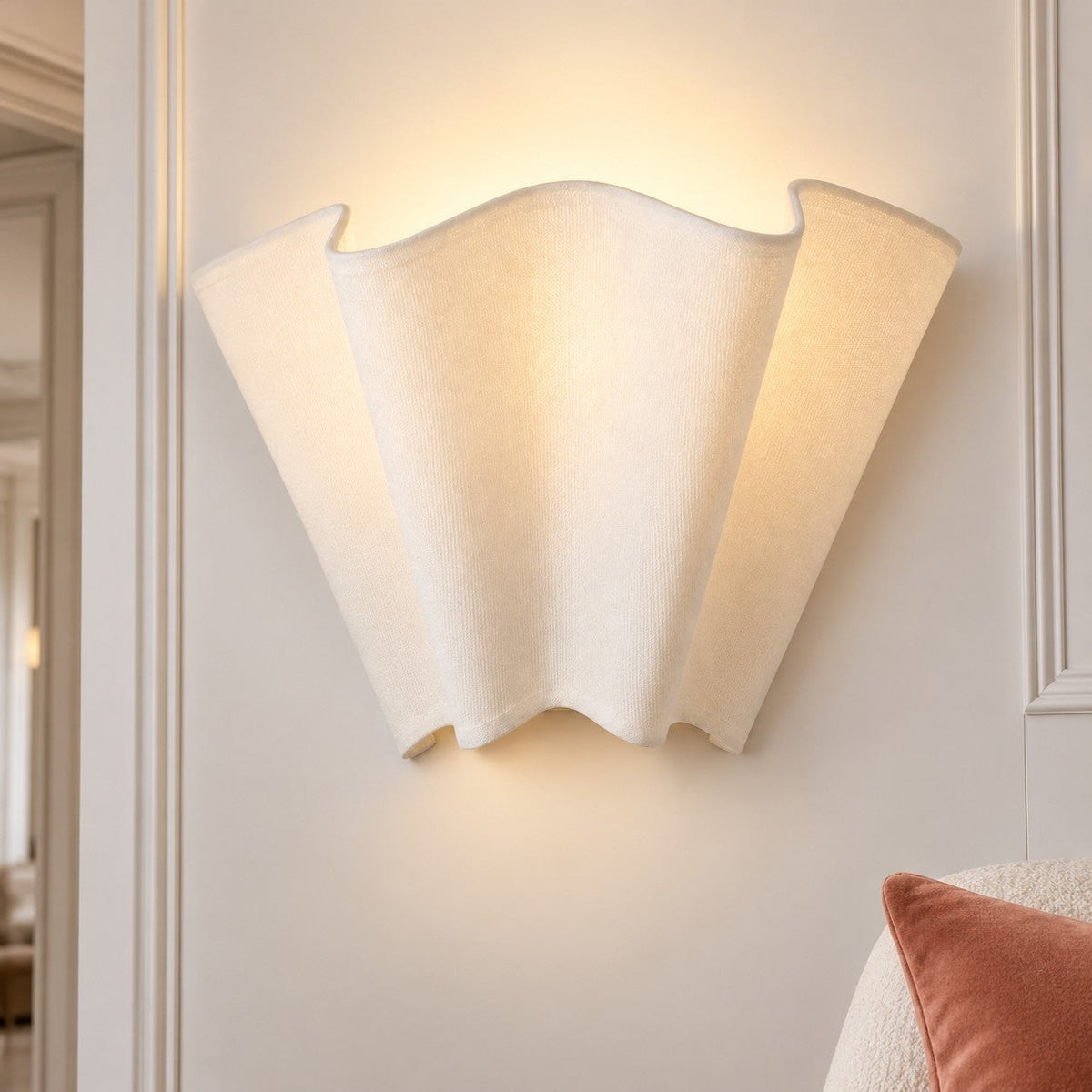 Scandi Flower Wall Light with Pleated Linen Shade
