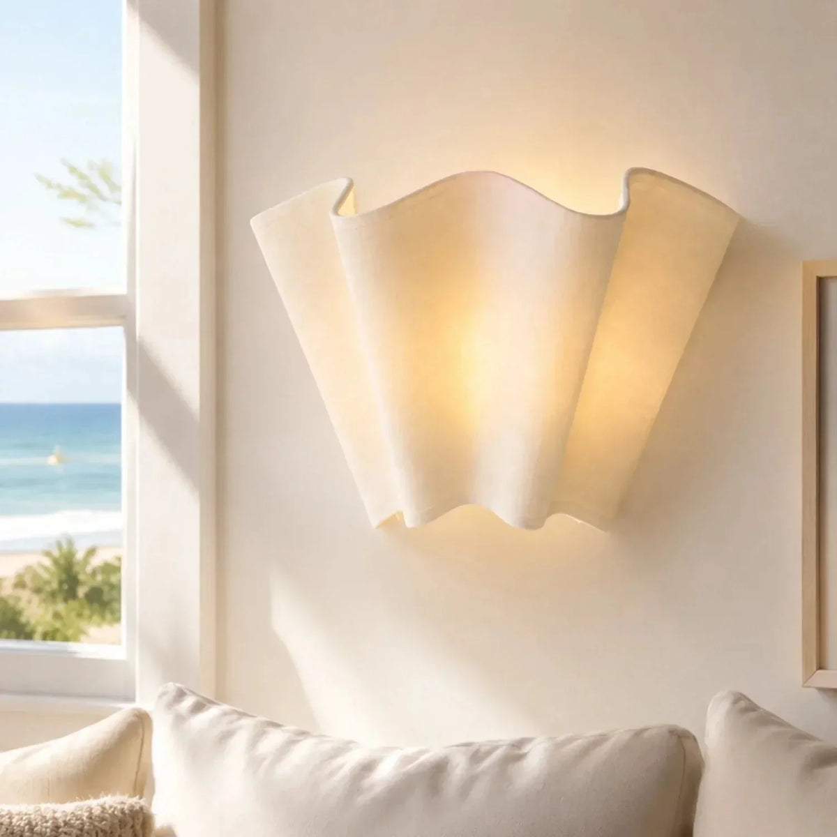 Scandi Flower Wall Light with Pleated Linen Shade
