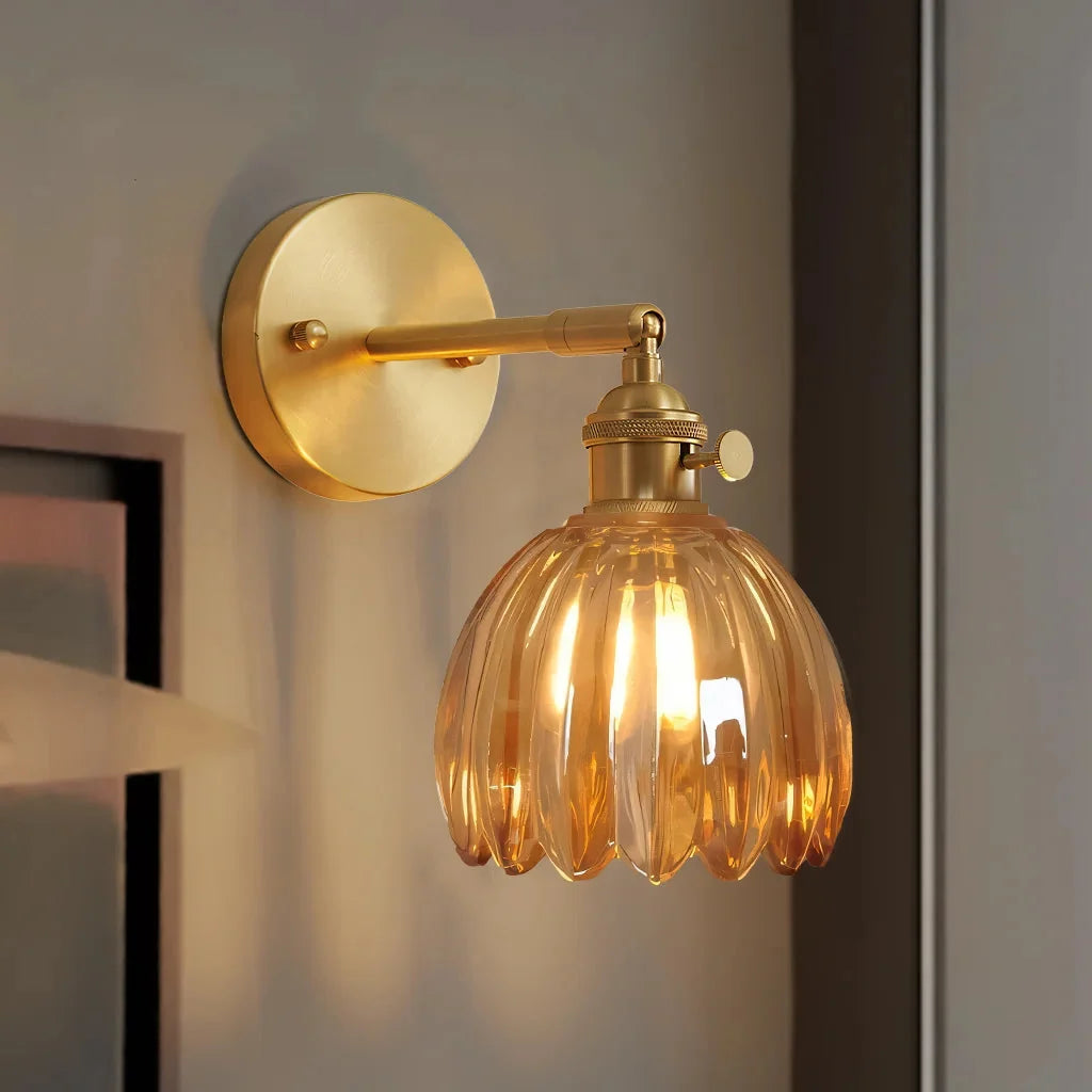 Vintage Flower-Shaped Glass Wall Light with Swing Arm