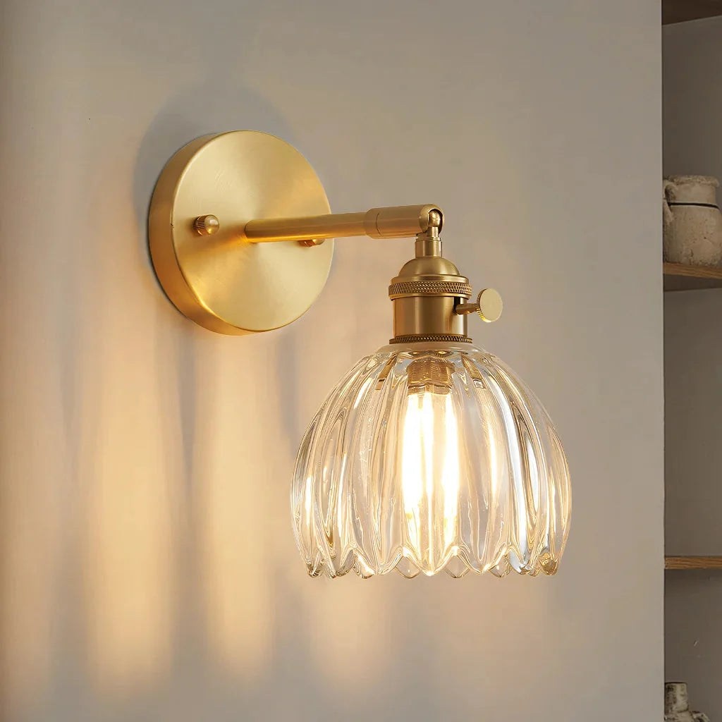 Vintage Flower-Shaped Glass Wall Light with Swing Arm
