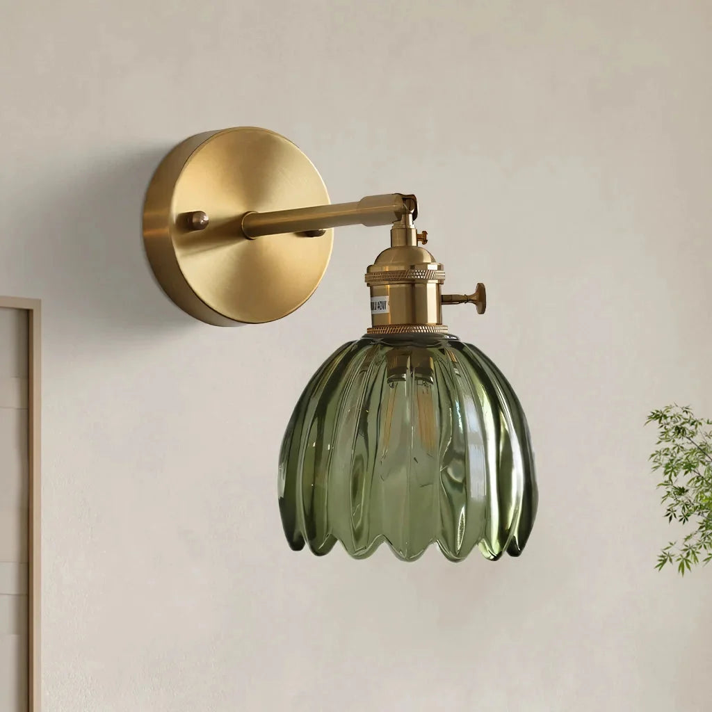 Vintage Flower-Shaped Glass Wall Light with Swing Arm