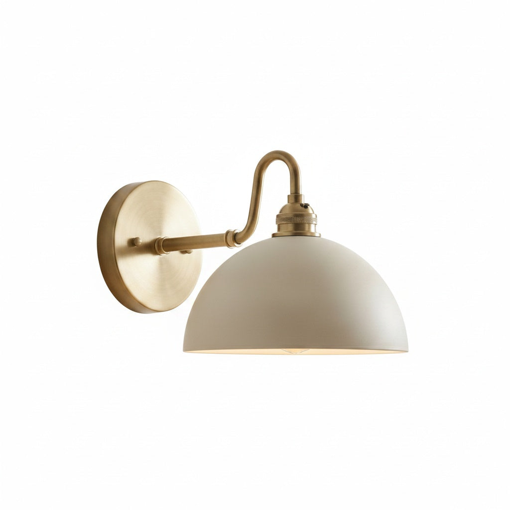 Vintage Wall Light with Brass Arm and Bowl Shade