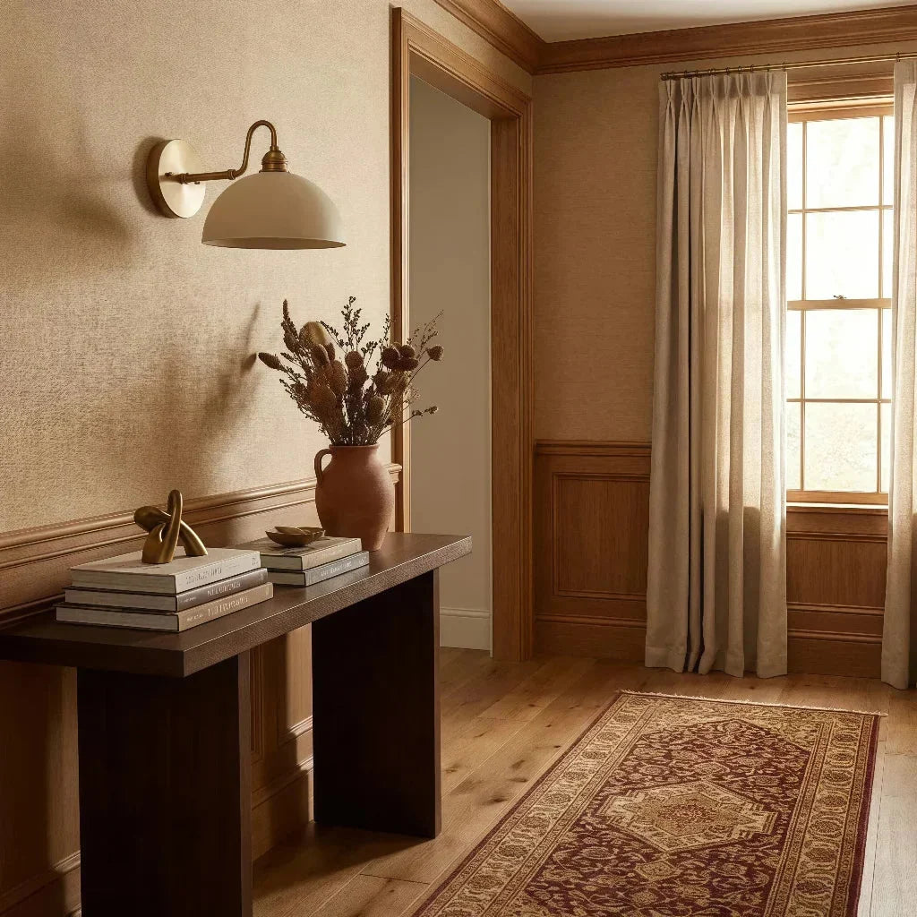 Vintage Wall Light with Brass Arm and Bowl Shade