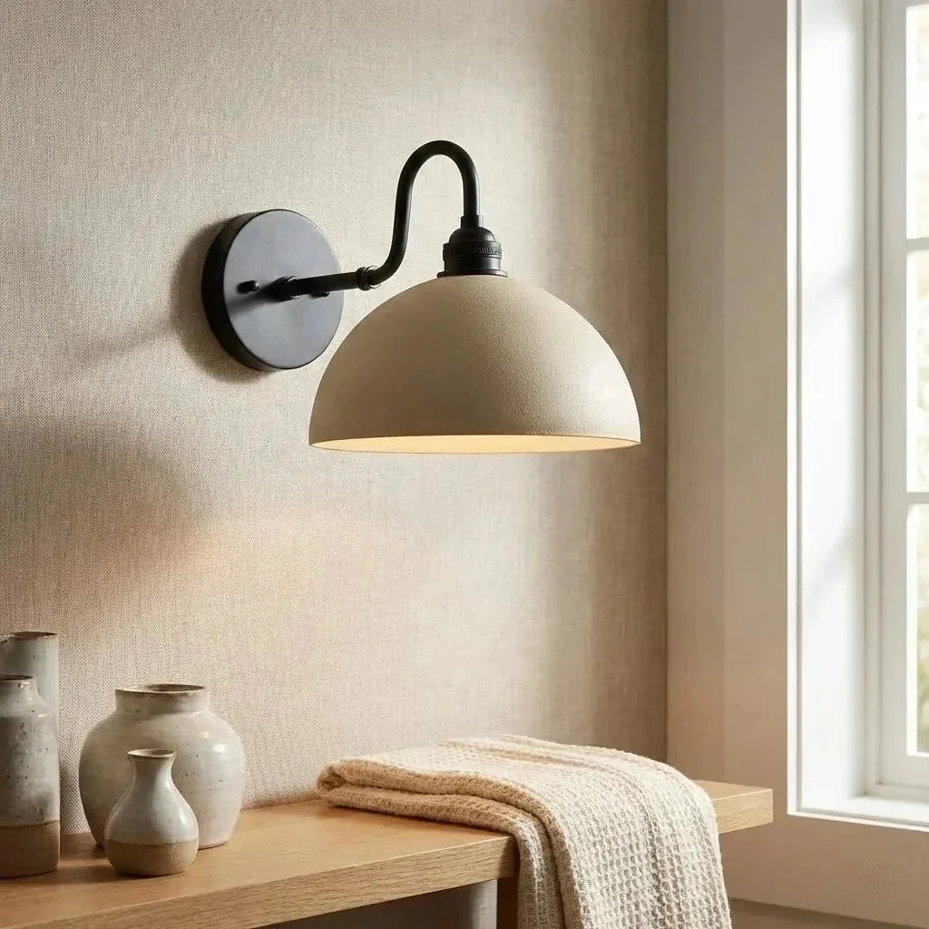 Vintage Wall Light with Brass Arm and Bowl Shade