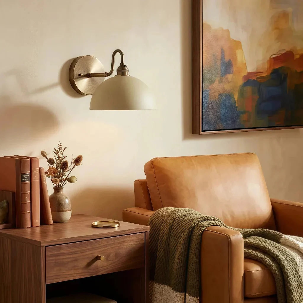 Vintage Wall Light with Brass Arm and Bowl Shade