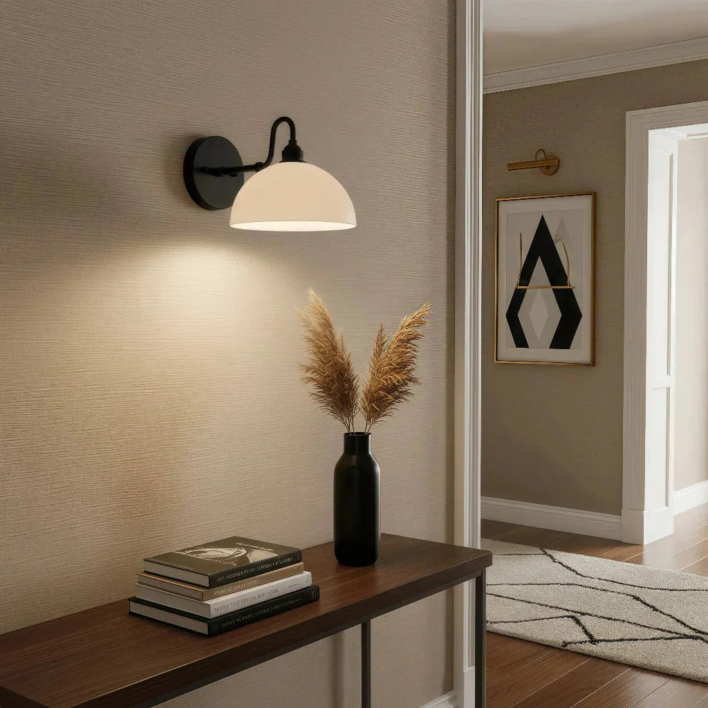 Vintage Wall Light with Brass Arm and Bowl Shade