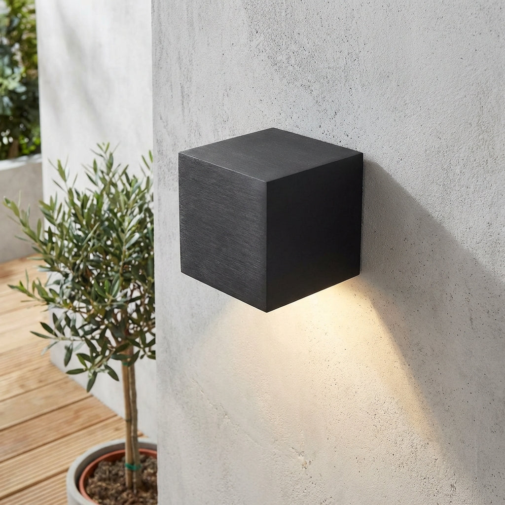 Square Outdoor Wall Light, Up and Down Beam, IP54 Metal