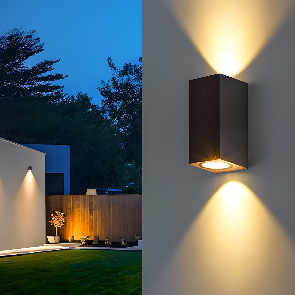 Square Outdoor Wall Light, Up and Down Beam, IP54 Metal
