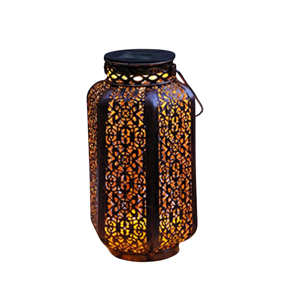 Oriental Solar Garden Lantern with Cut-Out Pattern, Hang or Stand
