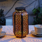 Oriental Solar Garden Lantern with Cut-Out Pattern, Hang or Stand