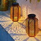 Oriental Solar Garden Lantern with Cut-Out Pattern, Hang or Stand