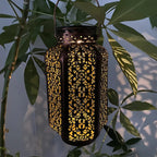 Oriental Solar Garden Lantern with Cut-Out Pattern, Hang or Stand